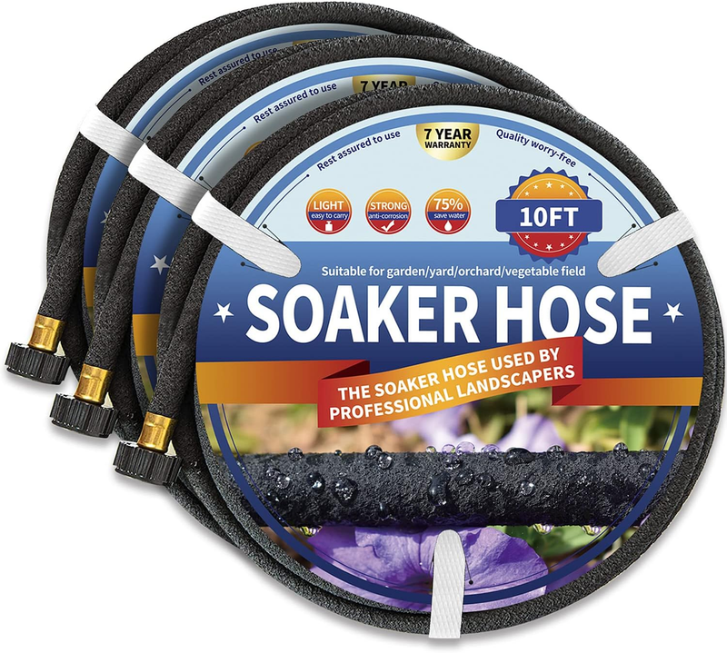 3 Pack Soaker Hose 10 FT for Garden Bed, 1/2’’ Diameter Short Soaker Hoses for I
