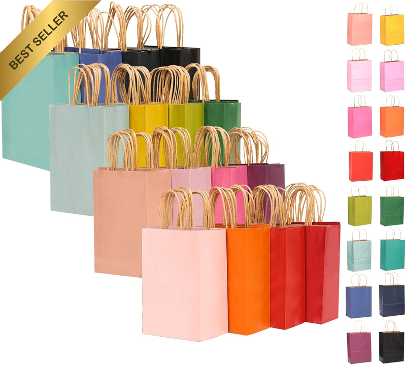 32-Packs Medium Kraft Paper Bags with Handles Bulk 19X12X27Cm Gift Bags 16 Diffe