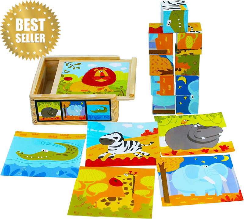 TOWO Wooden Cube Jigsaw Puzzle for 2-Year-Olds