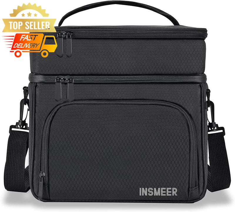 16L Insulated Lunch Bag, Leakproof Cooler, Waterproof Zipper, Black Strap