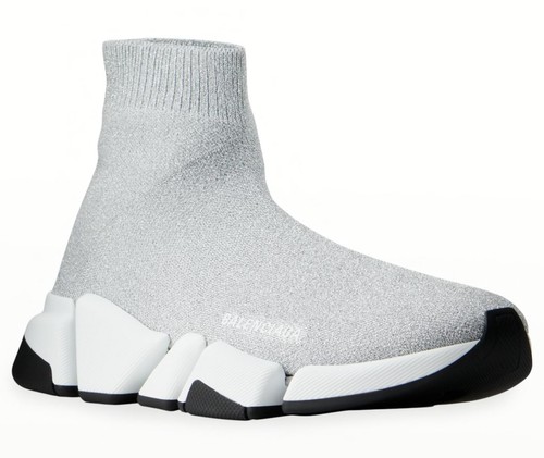 Balenciaga Women Speed Sock Блестящие вязаные серебристо-белые высокие кроссовки 41 евро, США 11