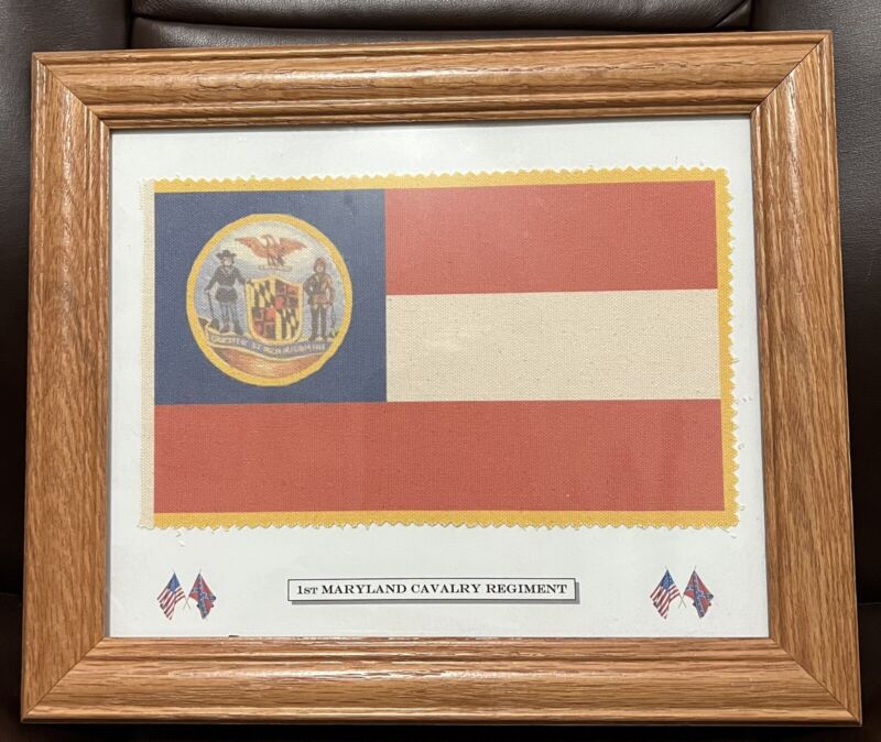Civil War 1st Maryland Cavalry CSA Flag In 10”x12” Frame