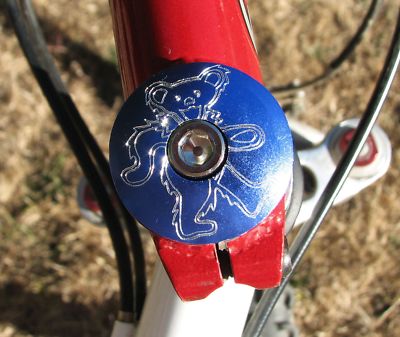 DANCING JERRY BEAR HEADSET STEM TOP CAP 1 1/8'' ENGRAVED GRATEFUL DEAD BLUE