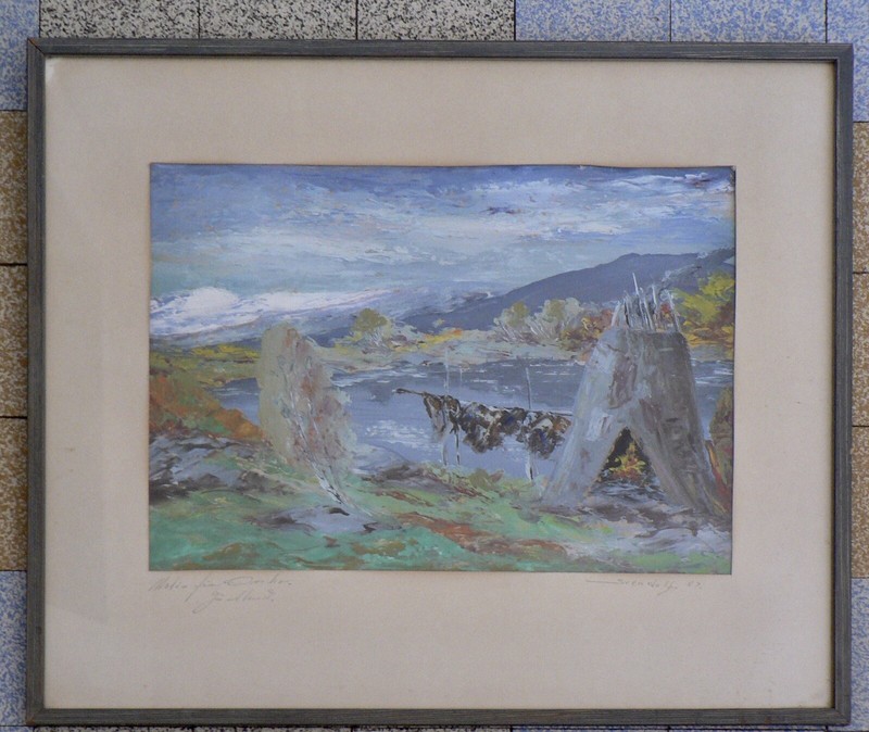 Sven Dolf 1953 - ÃRnskÃ¶Ldsvik - Gouache