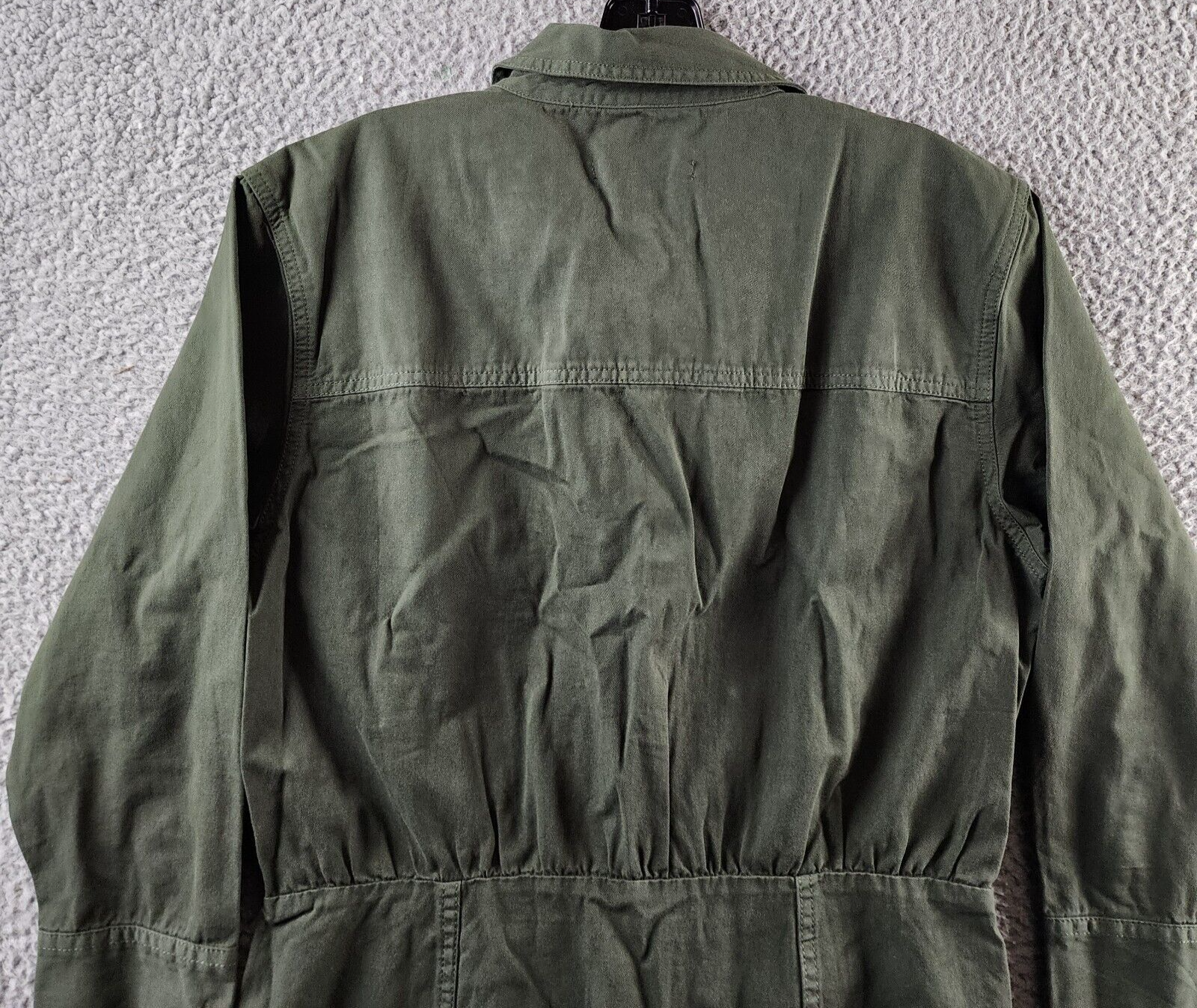 Veronica Beard Keston Twill Snap Front Shirtdress Women 10 Army Green 3/4 Sleeve - Picture 16 of 16