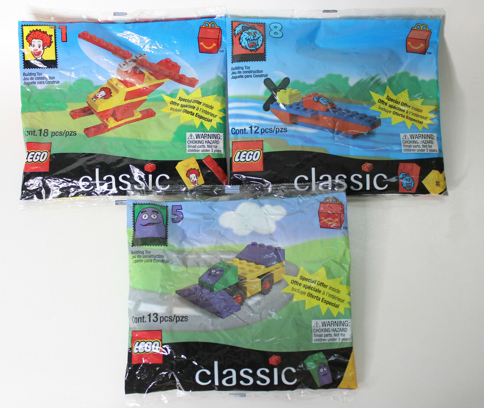 Lot of 8 LEGO Vintage 1999 McDonald's Classics Sets 1-8 NEW and SEALED 