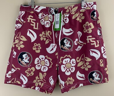 WES AND WILLY Men's Florida State Seminoles Floral Volley Swim Trunks Sz 2XL NWT