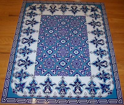 Blue & White Iznik Floral Pattern Border 40''x32'' Ceramic Tile Panel Mural