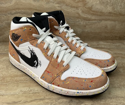 Pre-owned Jordan Nike Air  1 Mid Shoes Brush Stroke Paint Men's Sneakers In Multicolor