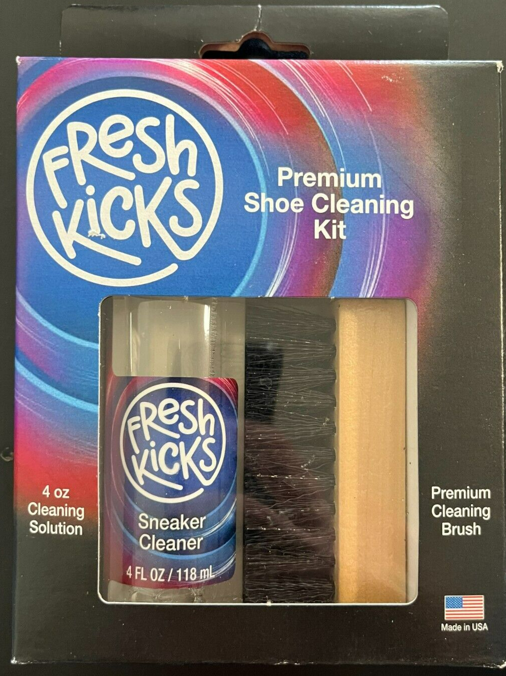 Fresh Kicks Premium Shoe Cleaning Kit, 4 oz. Cleaning Solution, Premium Brush