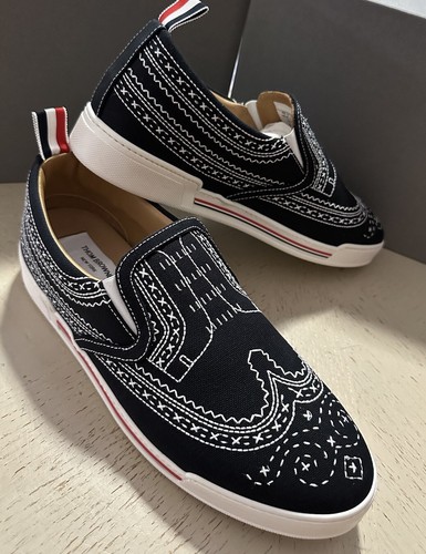 Pre-owned Thom Browne Men Print Low Top Slip On Sneakers Black 9 Us/42 Eu