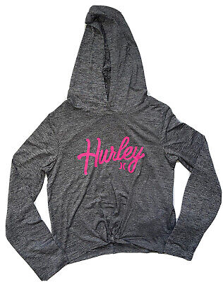 Hurley Girl's Long Sleeves With Hoodie Lightweight Top Size:Small Gray With Knot