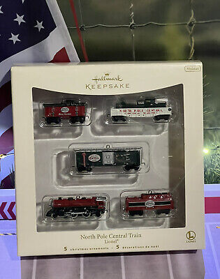 Hallmark Train Miniature Ornament 5 Piece North Pole Central Locomotive Lionel