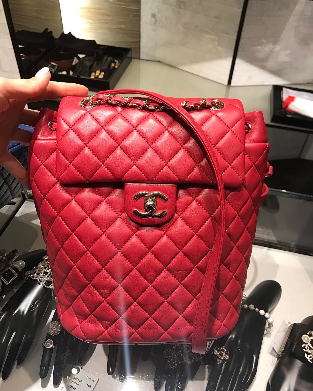 CHANEL ★ Chanel Large Urban Spirit Backpack Red CHANEL Urban Spirit Large Quilted Leather Backpack Bag Red