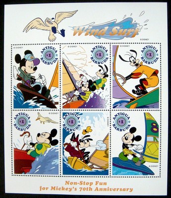 ANTIGUA & BARBUDA MICKEY'S 70TH ANV STAMP SHEETS WATER SPORTS FUN SURFING DISNEY