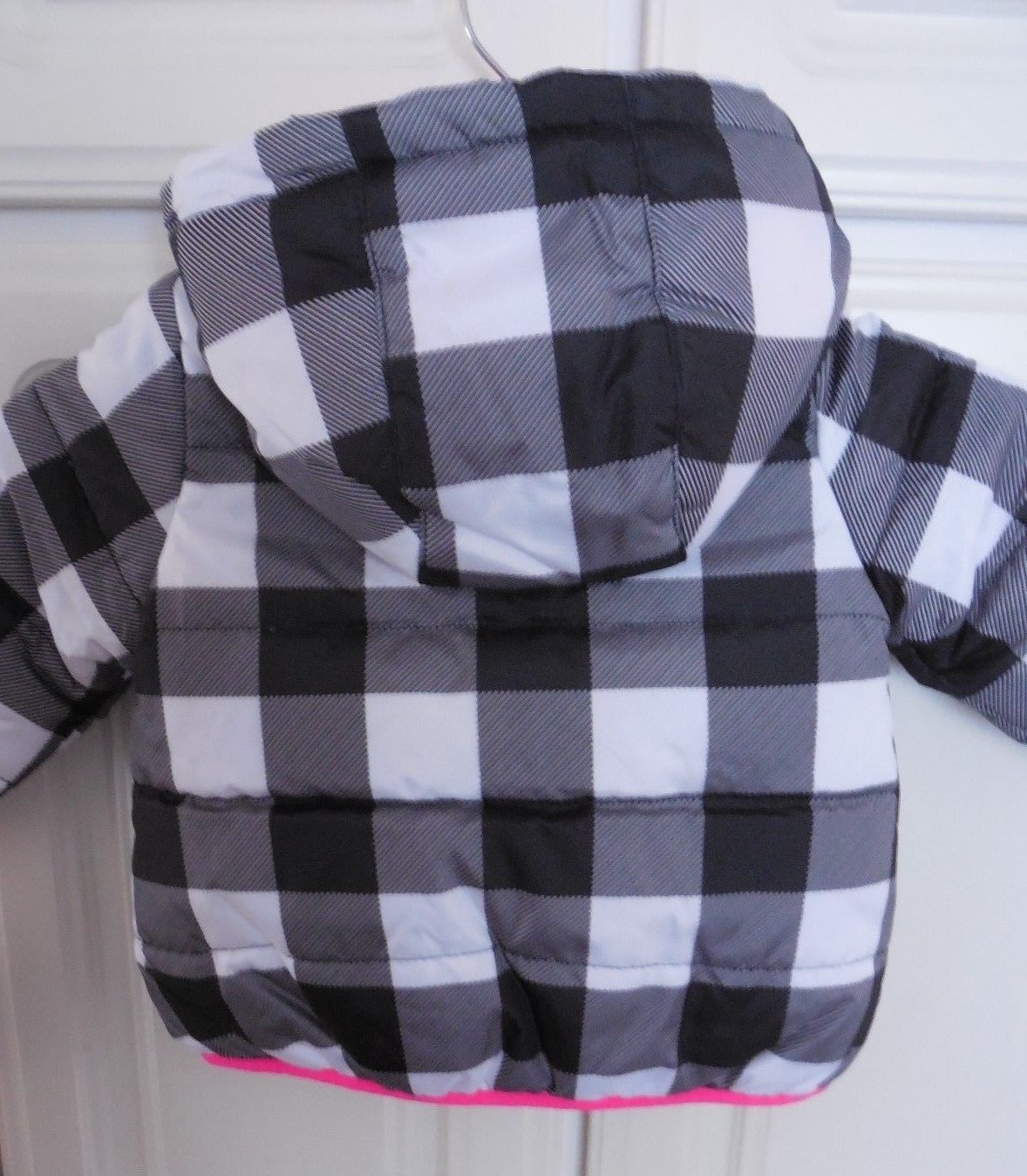 Carter's Winter Jacket,  Girls Size 12 Mos,  Black & White Check with Pink Hood