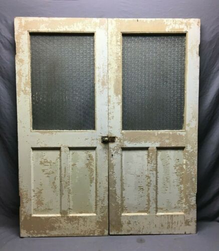 Pair Antique Pinwheel Florentine Privacy Glass Cabinet Cupboard Doors 1291-21B  