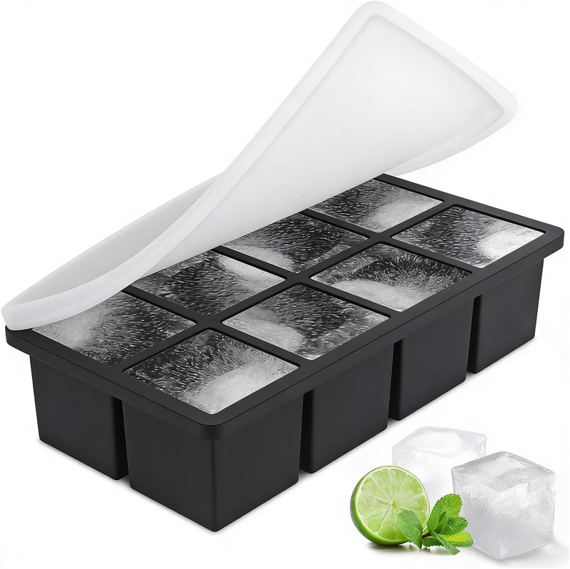 Big Ice Cube Tray with Lid - 8-Cavity Large Square Silicone Ice Molds, Slow-Melt