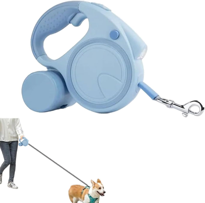 Retractable Dog Fancy Leash with Flashlight and Dispenser, 16 Ft Dog Retractable Leash Is Perfect for Safe and Comfortable Walking with Your Pet - Suitable for Dogs - Blue