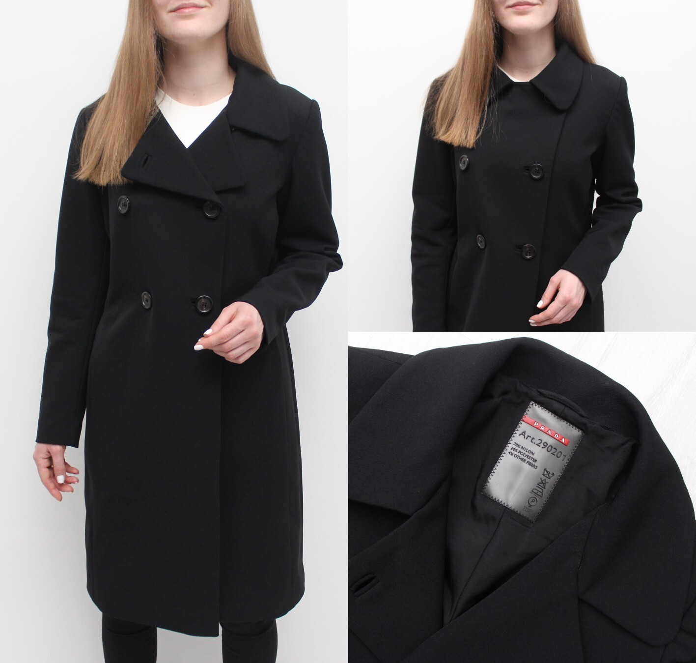 【関税込み】PRADA Double-breasted coat Women's PRADA Double Breasted Coat Overcoat Long Black RARE