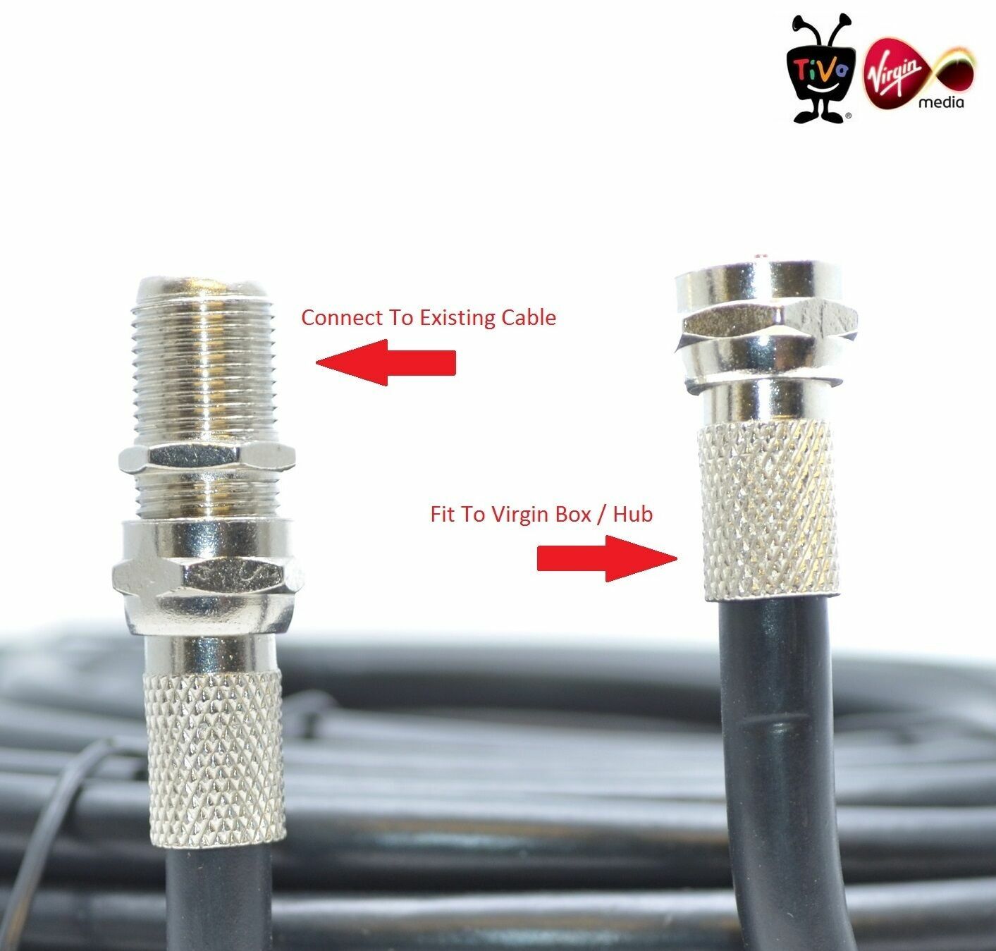 20M Virgin Media TV Broadband Extension Cable Black For Sky, Tivo