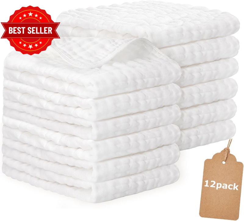 12 Pack Muslin Burp Cloths Sets for Baby - -100% Cotton Large 20'' by 10'' Premi