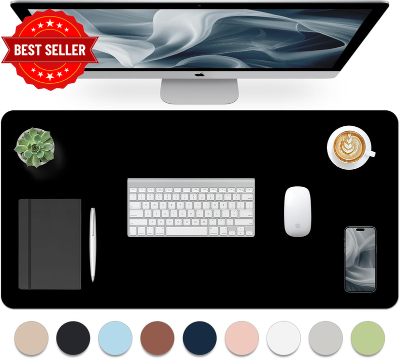 Lonnom Leather Desk Pad, Mouse Pad, Non-Slip Desk Protector Mat, Leather Desk Bl