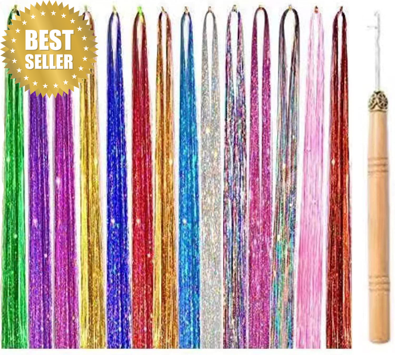 Hair Tinsel Strands Kit with Tools,  14 Pcs 3000 Strands Fairy Hair Tinsel Heat