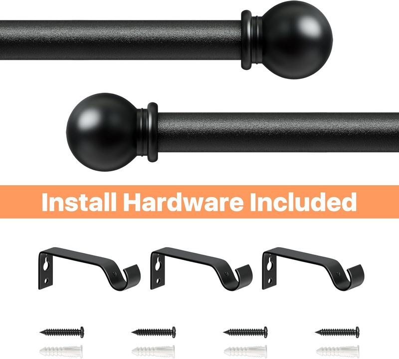 2 Pack Curtain Rod 48 to 84 inch, Adjustable 5/8 Diameter Decorative Drapery Rod