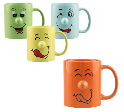 4 x Tassen mit lustigem Gesicht Witzige Kaffeetassen Kaffeebecher Große Tassen