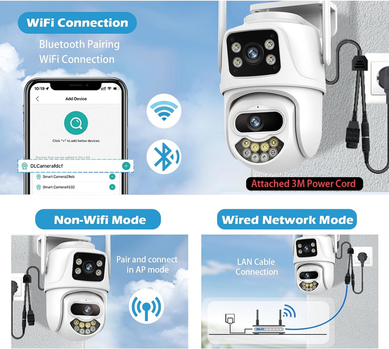 6MP Outdoor Security Cameras, 【Dual Lens Linkage】Outside Camera with 128G SD Car