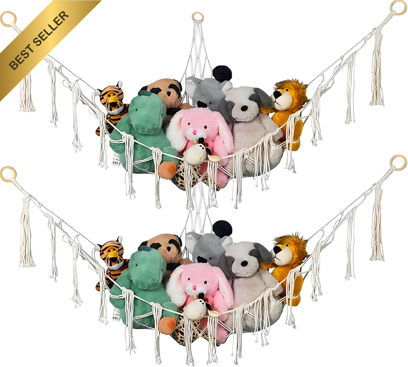 2 Pack Toy Hammock for Stuffed Animals,Extra Large Macrame Wall Hanging Organize