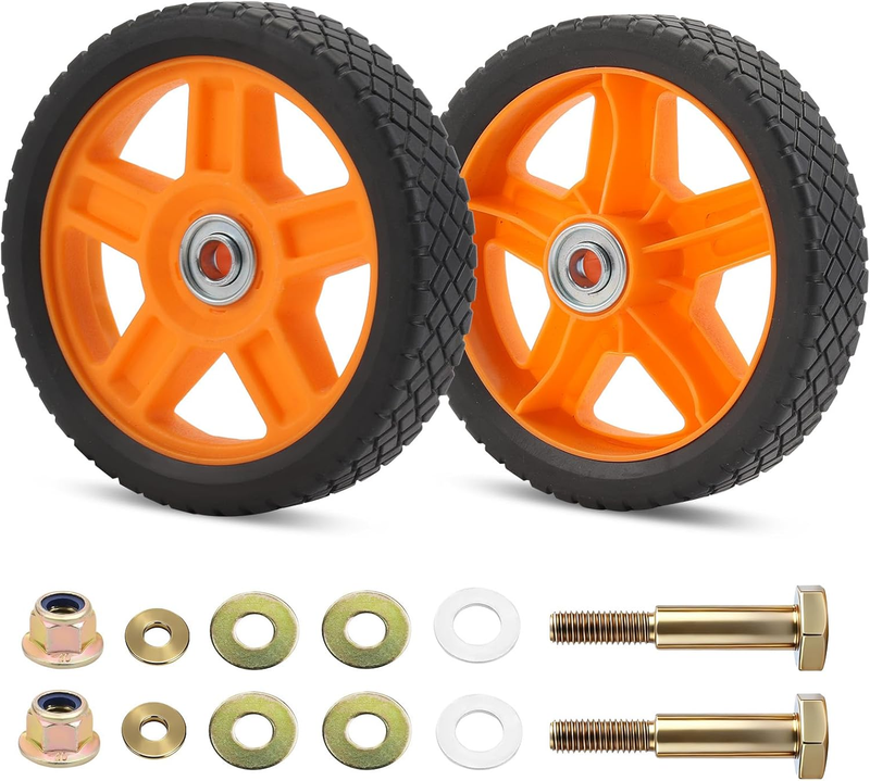 Lawn Mower Wheel 2Pk 7In Plastic Universal Push Cart Tiller Generator Bolt Nut