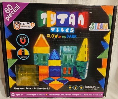 Tytan Glow-in-The-Dark Magnetic Tiles: 60-Piece Set for Creative STEM Play Age3+