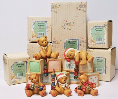 Cherished Teddies 5 Figurines, Display Holiday Dangling Joy, Jolene, Noel, Nolan