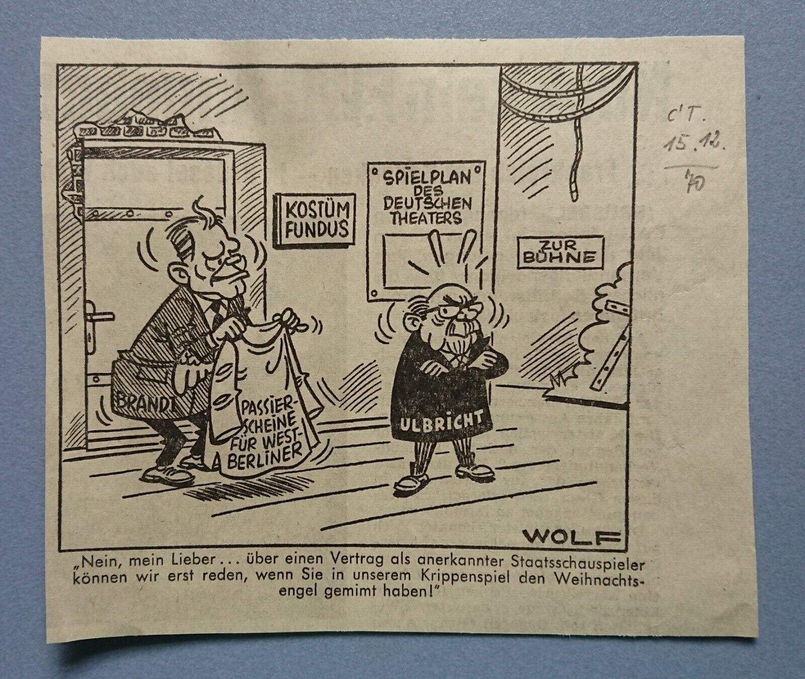 alte Anzeige Tageblatt Coburg 15.12.70 politische Satire Politik Wirtschaft Wolf