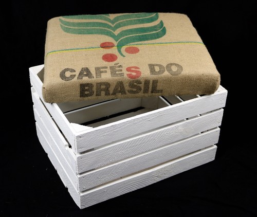 Vintage Taburete Caja de Fruta Bolsa Café Tapicería Viejo Roble Baúl