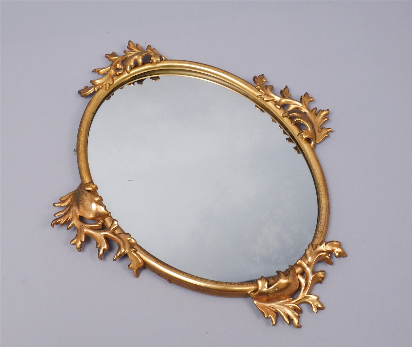 Antique c1900 Gilded Steel & Brass Decorative Leaf Hanging Wall Mirror