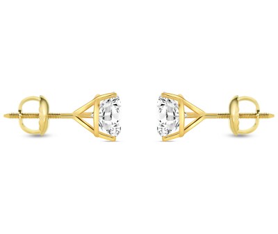 Pre-owned Shine Brite With A Diamond 3 Ct Round Earrings Studs Solid 14k Yellow Gold Brilliant Cut Screw Back Martini In White/colorless