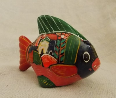 Colorful Ceramic Fish Figurine Mexico Hispanic Red Green 6