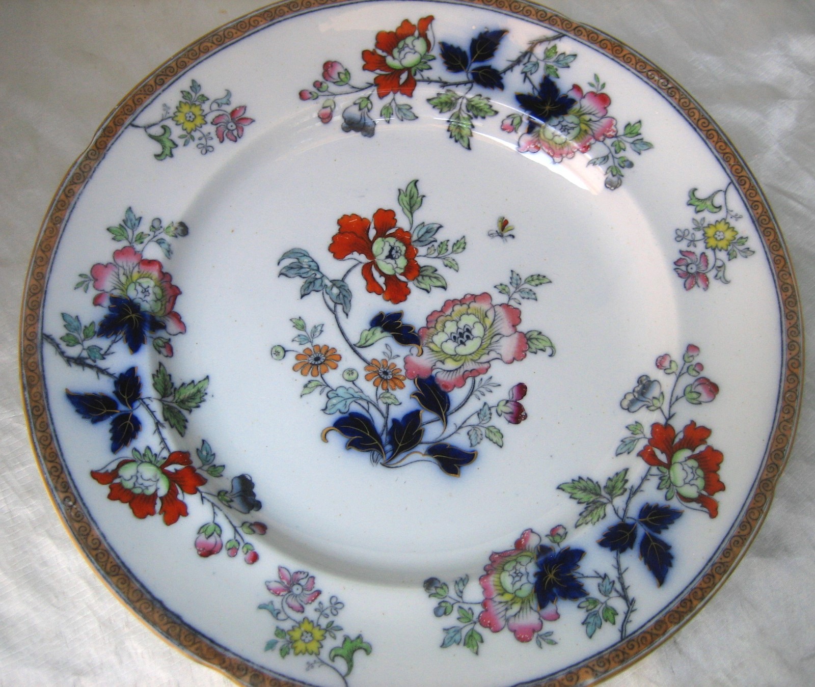 Antique c1800s Ridgway & Morley CHINESE PLANTS Flow Blue Plate 1548