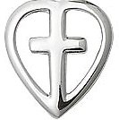 Sterling silver heart cross--polished lapel pin