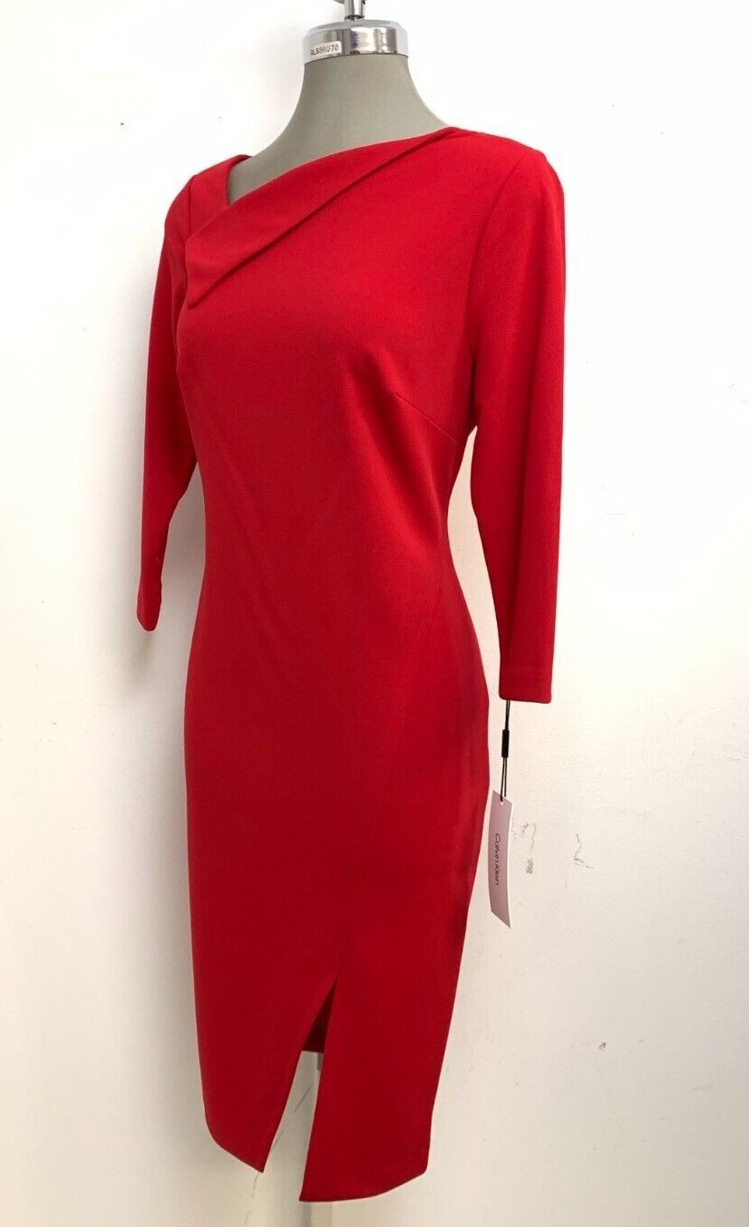 

Платье миди Calvin Klein NWT RED с асимметричным вырезом и V-образным вырезом, размер 6, Красный