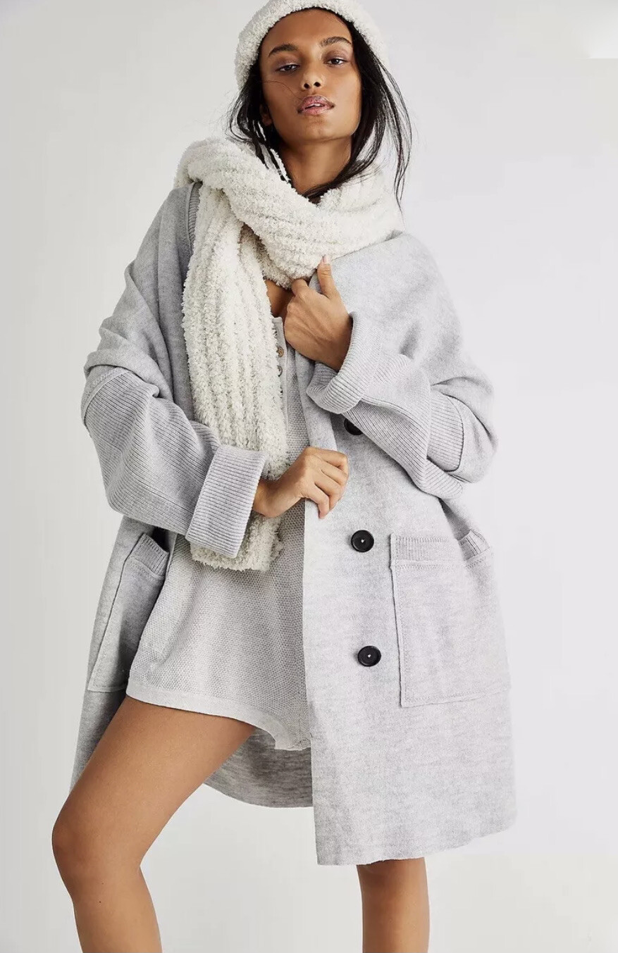 Free People North Of The Border Cardi Oversized-свитер на пуговицах спереди, серый M NWT