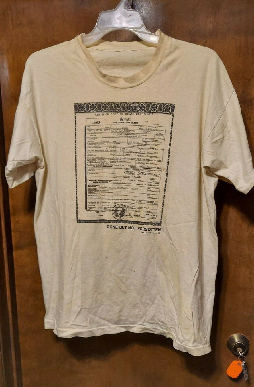 RARE VINTAGE 1994 KURT COBAIN DEATH CERTIFICATE TSHIRT | eBay