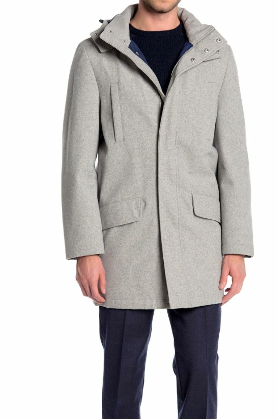 $495 Tommy Hilfiger Heathered Hooded Zip Felted Coat Light