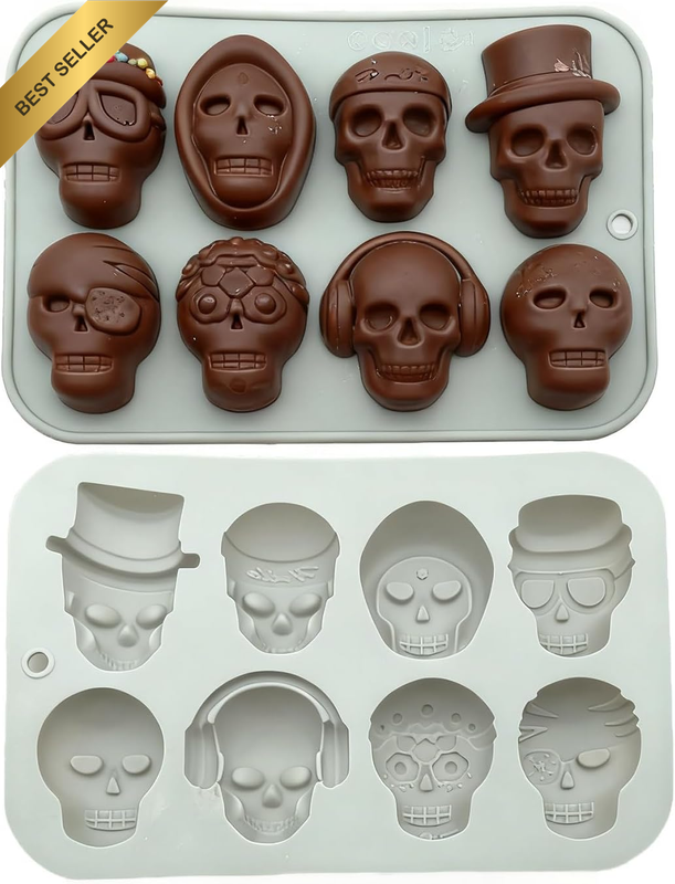 Skull Silicone Moulds, 2 Pieces, for Chocolate Candy Fondant Cake Decoration, Ca