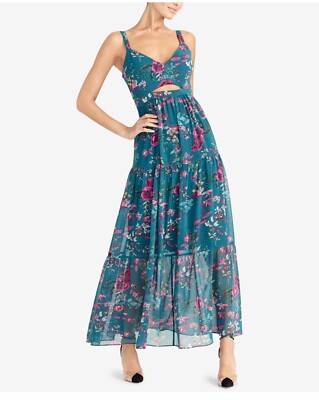 NWT Rachel Roy Gorgeous Printed Teal Sweetheart Cutout Maxi Dress, Sz 4, $168