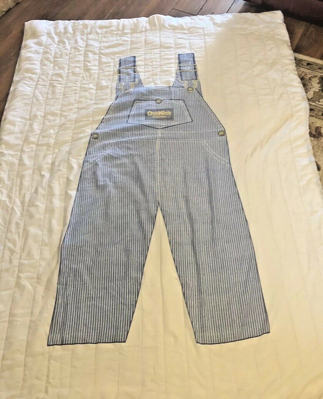 Vintage OshKosh B'Gosh Striped Overalls Comforter Blue White Twin Vestbak Stripe