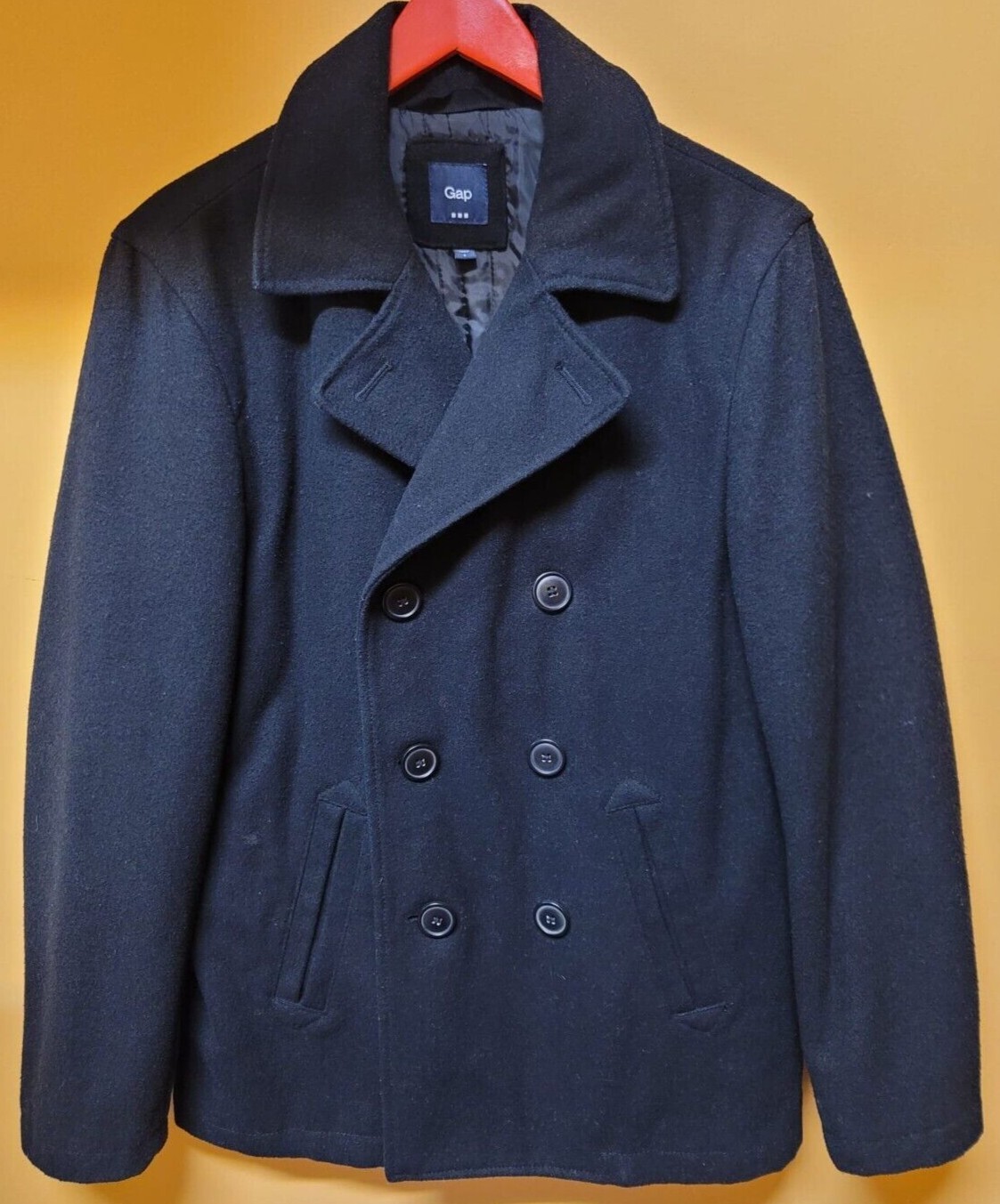 Gap Black Wool Double Breasted Peacoat Mens Size Small